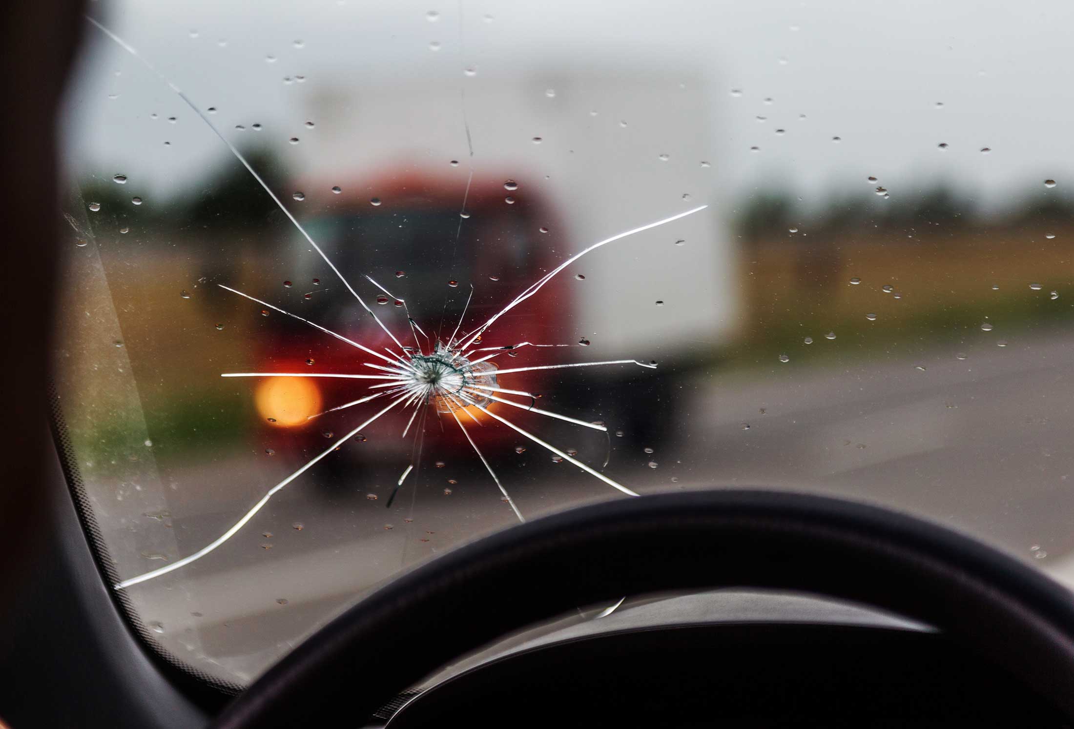 Broken windshield of a car